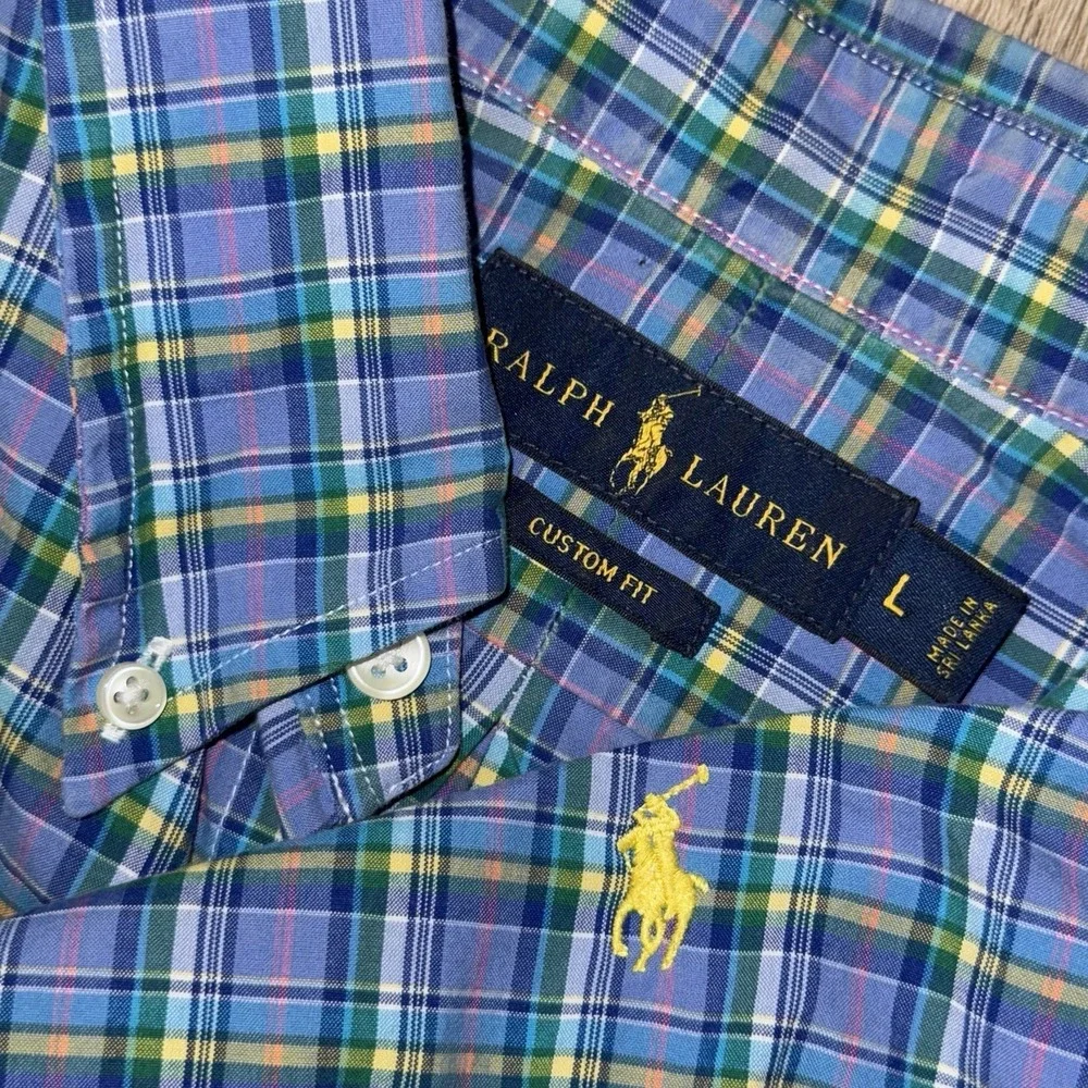 Polo Ralph Lauren Long Sleeve Button Down Oxford Shirt Men's L Blue Green Plaid